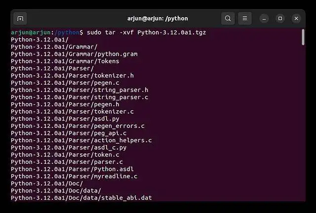 使用 tar 命令解压缩下载的文件